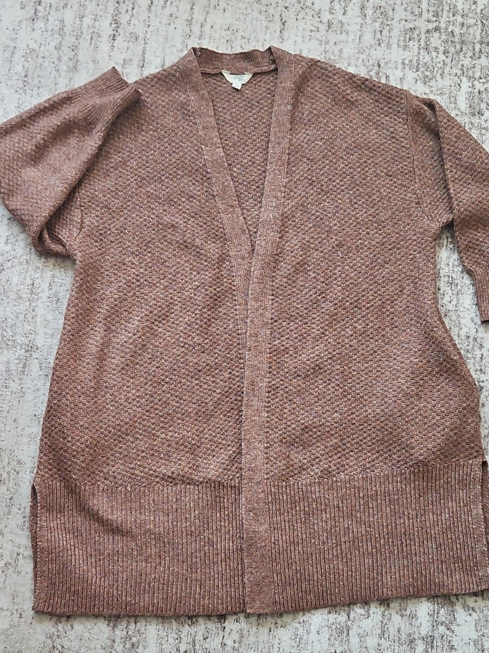 Terra & Sky Open-Front Cardigan in Mauve Brown Heather
